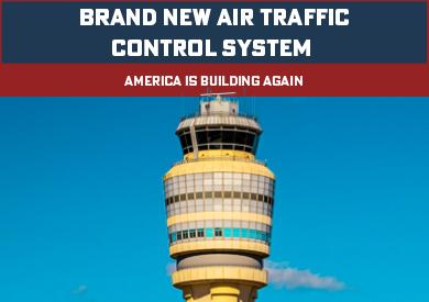 air traffic control tower with america is building again banner