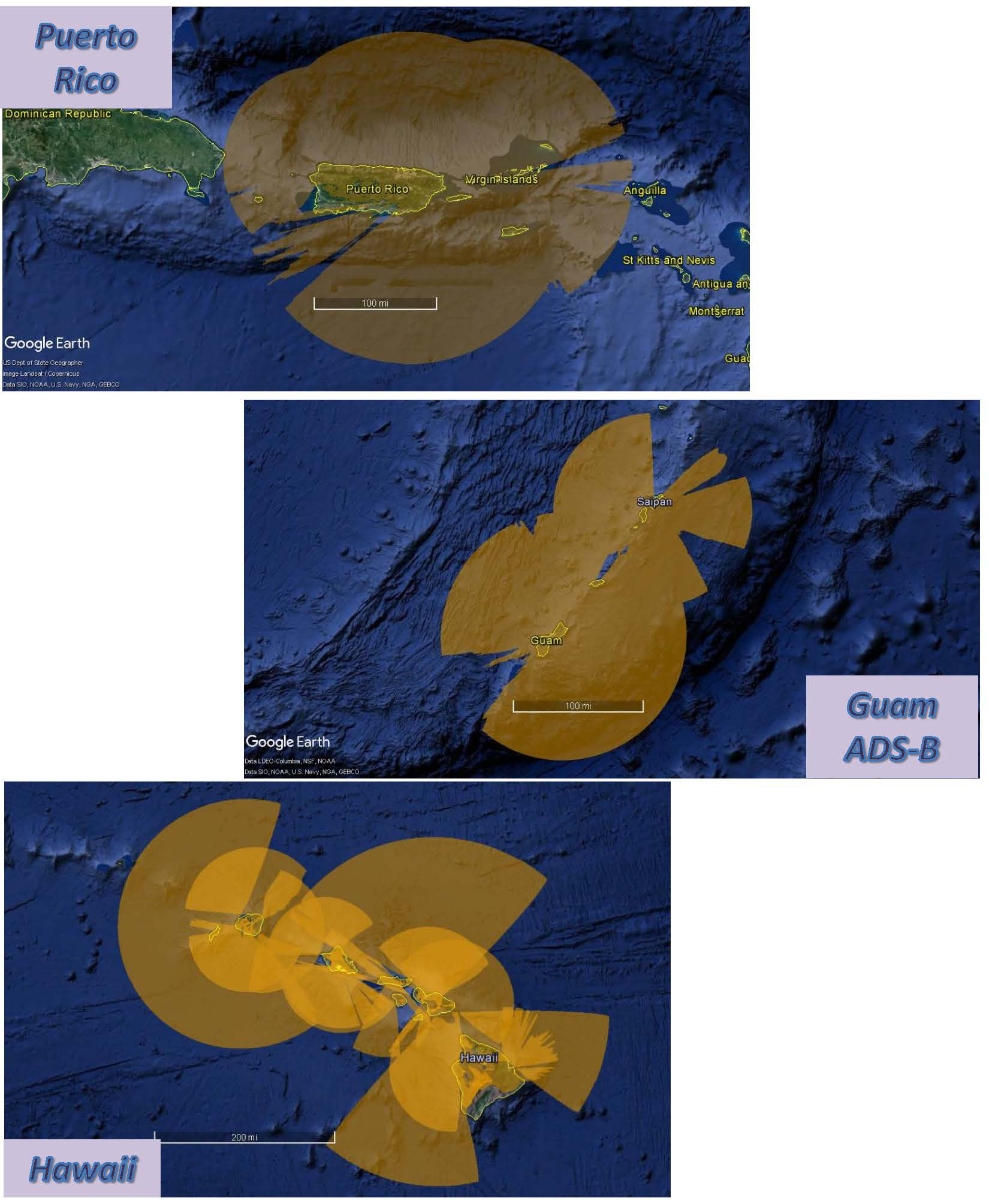 FIG ENR 1.6-10 Hawaii, Puerto Rico, and Guam with ADS-B Coverage at 1,500' AGL