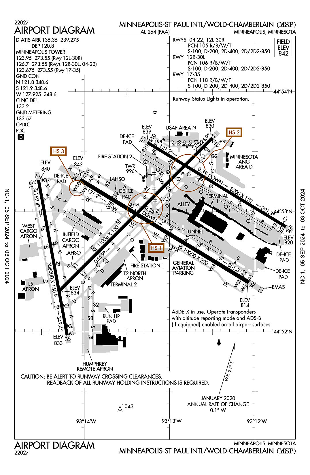 The airport diagram for Minneapolis-St. Paul International (Wold-Chamberlain) (ICAO Identifier KMSP).