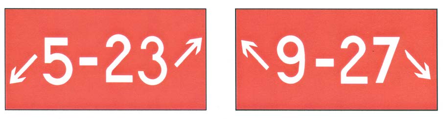 A graphic depicting the holding position sign for a taxiway that intersects the intersection of Two Runways.
