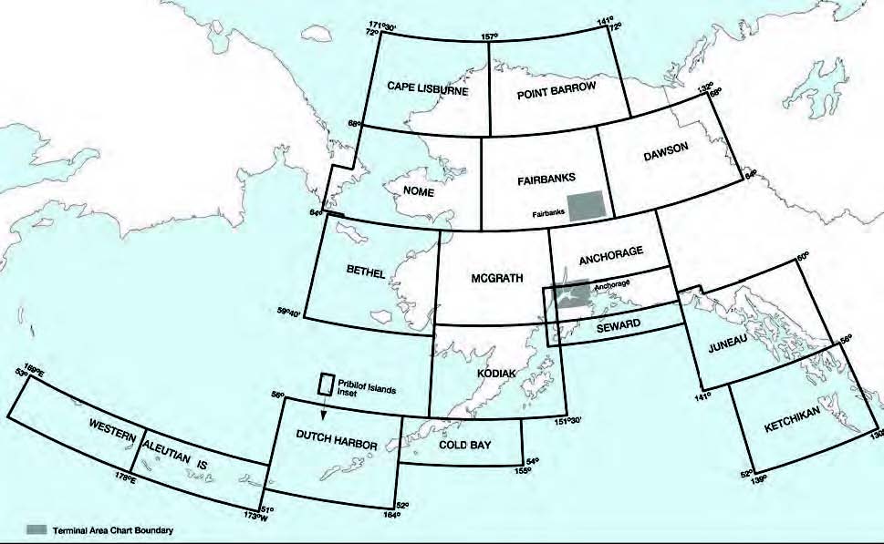 A graphic depicting the sectional and VFR Terminal area charts for Alaska.