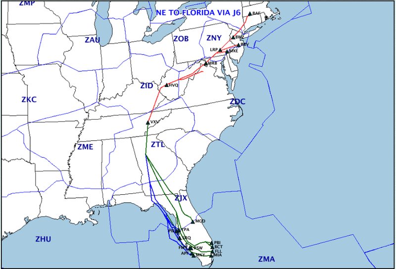 A graphic depicting the Flights to/from the WEST coast of Florida using J6, may be similar to the current NE TO FLORIDA VIA J6 playbook