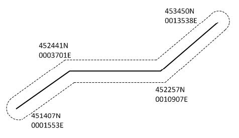 A graphic depicting a corridor airspace area.