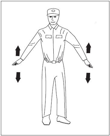 A graphic depicting the hand signal for slow down.