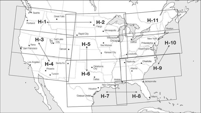 A graphic depicting en route high altitude charts for the conterminous U.S.