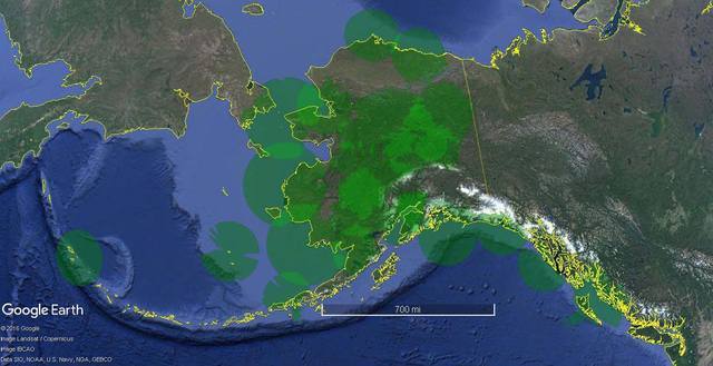 A static graphic portayal of Alaska with SSR Coverage at 5,000 feet above ground level.