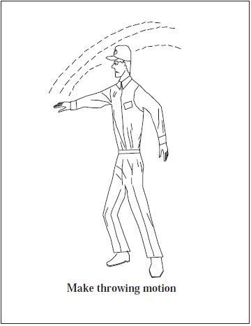 A graphic depicting the body signal for drop message. Make throwing motion.