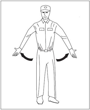 A graphic depicting the hand signal to pull chocks.