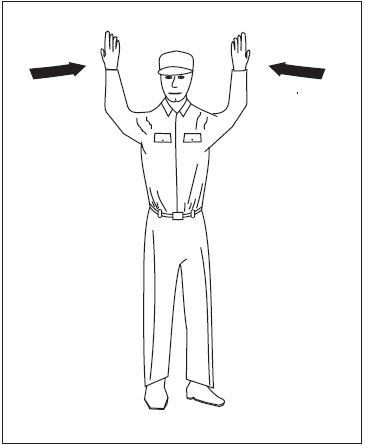 A graphic depicting the hand signal for proceed straight ahead.