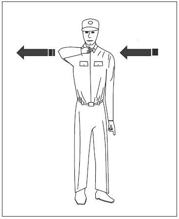 A graphic depicting the hand signal for cut engines.