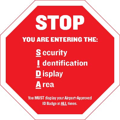 A graphic depiction of a Security Identification Display Area (SIDA) warning sign.
