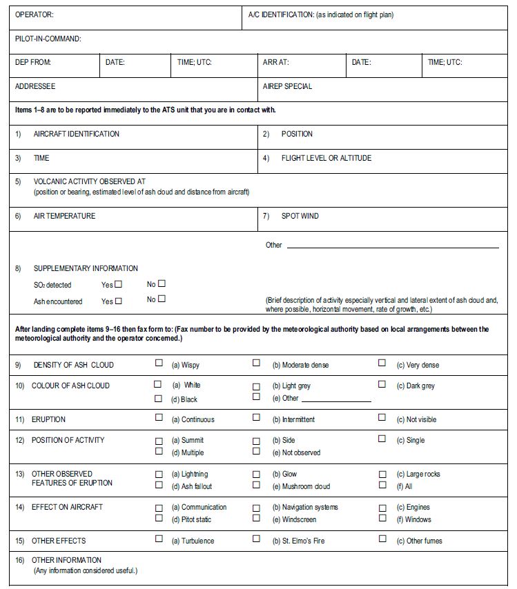 A picture of the Volcanic Activity Reporting Form (VAR).