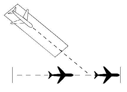 A graphic depicting separating departing aircraft from an aircraft using a nonintersecting runway when the flight paths intersect by ensuring that the departure does not begin takeoff roll until a preceding aircraft has completed the landing roll and will hold short of the projected intersection or passed the projected intersection.