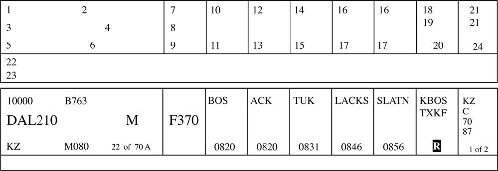 A graphic depicting the ATOP system information displayed on an electronic flight progress strip.
