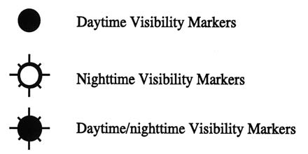 A graphic depicting the legend for Daytime and Nighttime visibility markers.
