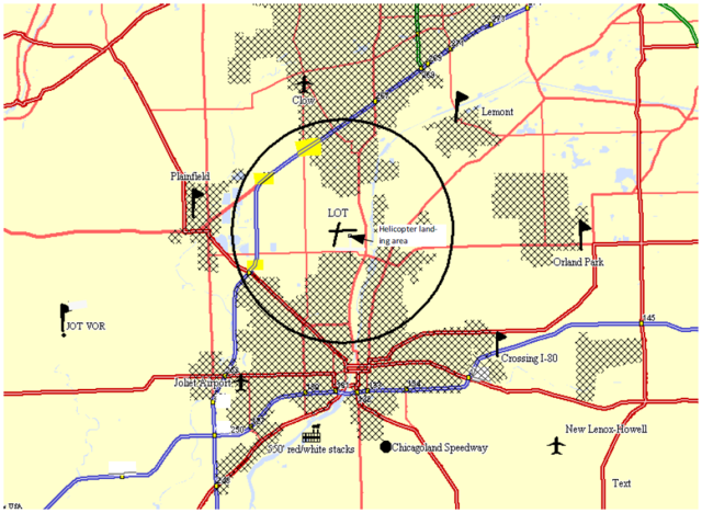 A graphic depicting the Lewis Airport Traffic area.