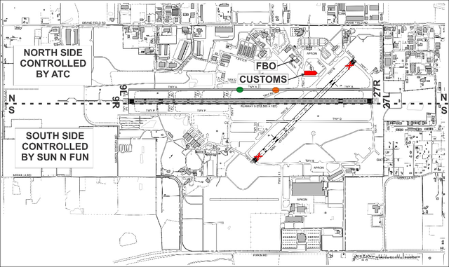 Graphic depicting the location of the U.S. Customs and Border Protection General Aviation Facility.