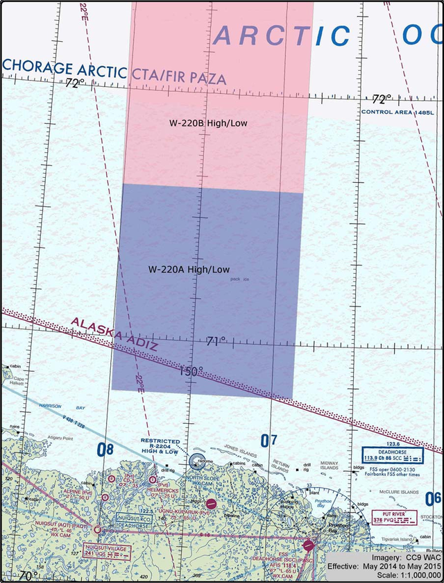 Graphic depicting the W-220B High/Low and W-220A High/Low special use airspace.