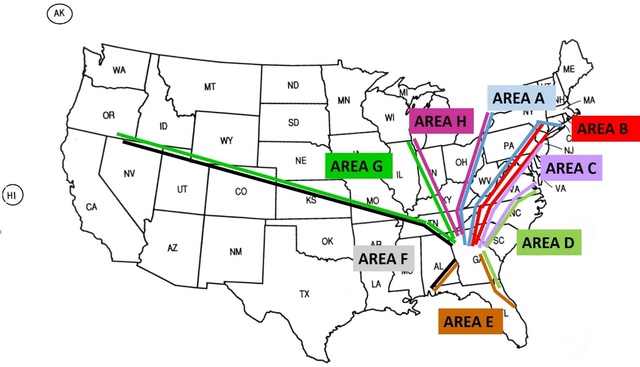 A graphic depicting the preferred IFR arrival routes for jet and turboprop aircraft arriving at Fulton County Airport - Brown Field (FTY), Cobb County International-Mccollum Field Airport (RYY), or Paulding Northwest Atlanta Airport (PUJ). See the corresponding table below.