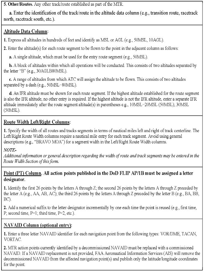 A graphic depicting FAA Form 7110-4, Military Training Route Data