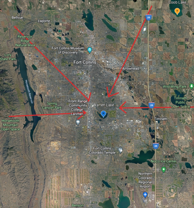 Picture depicting VFR inbound
    routes to FNL