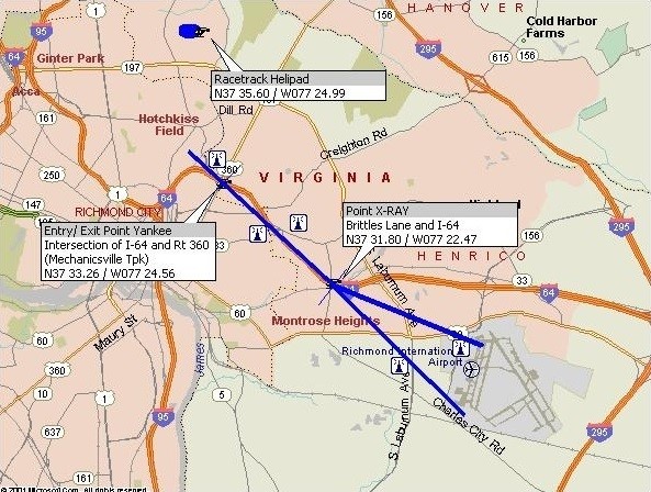 Graphical depiction of routes to/from the raceway corridor