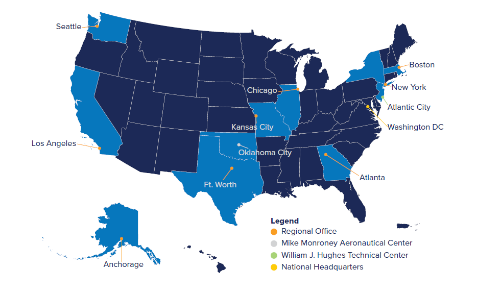 map of faa domestic offices and locations