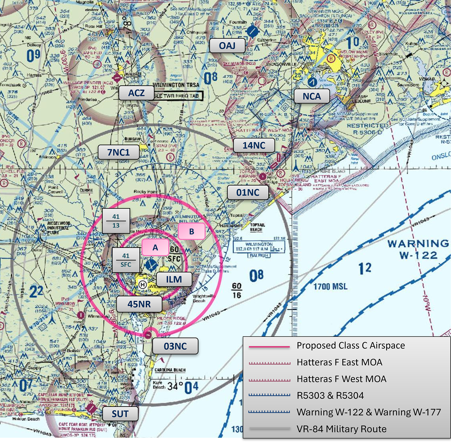 Wilmington International Airport (ILM) airspace