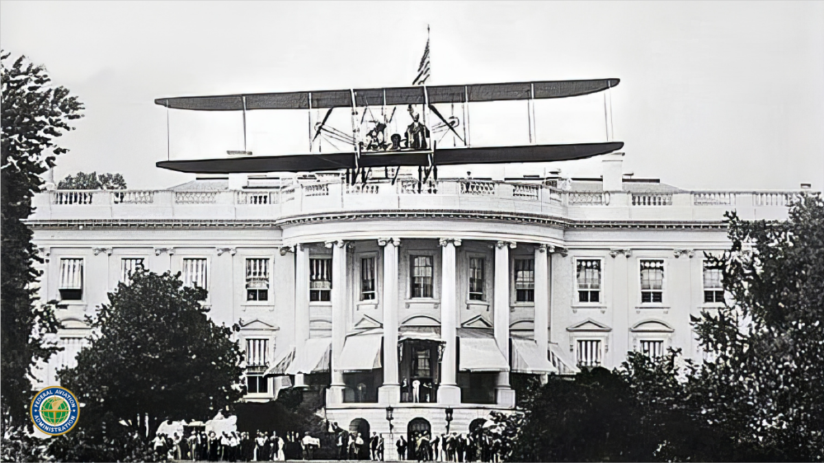 Wright Model B flying over White House lawn