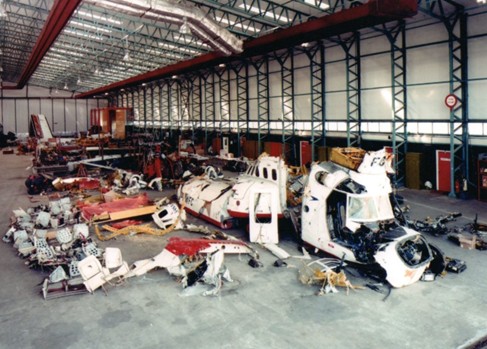 Resulting wreckage of G-BWFC laid out by investigators. 