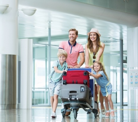 A family of travelers in the summer