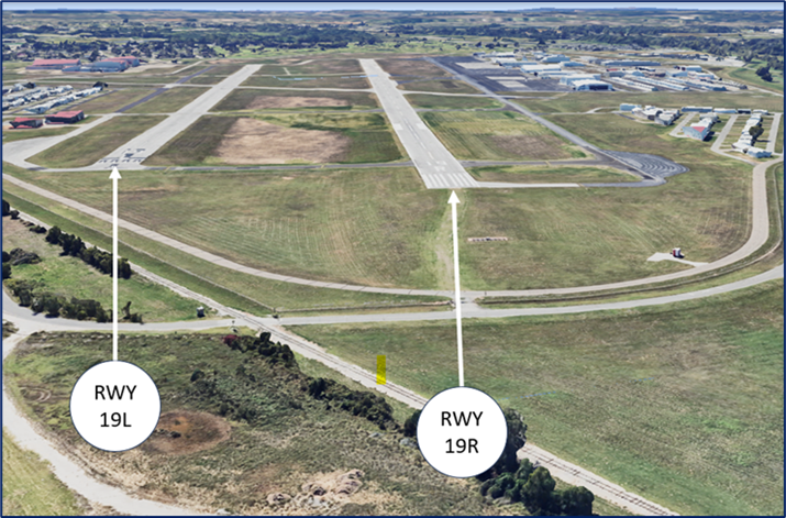 Wrong Surface Landing risk exists due to closely spaced parallel runways with staggered thresholds. 