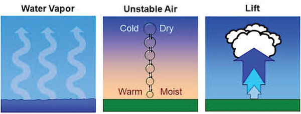 illustration of the components of a thunderstorm