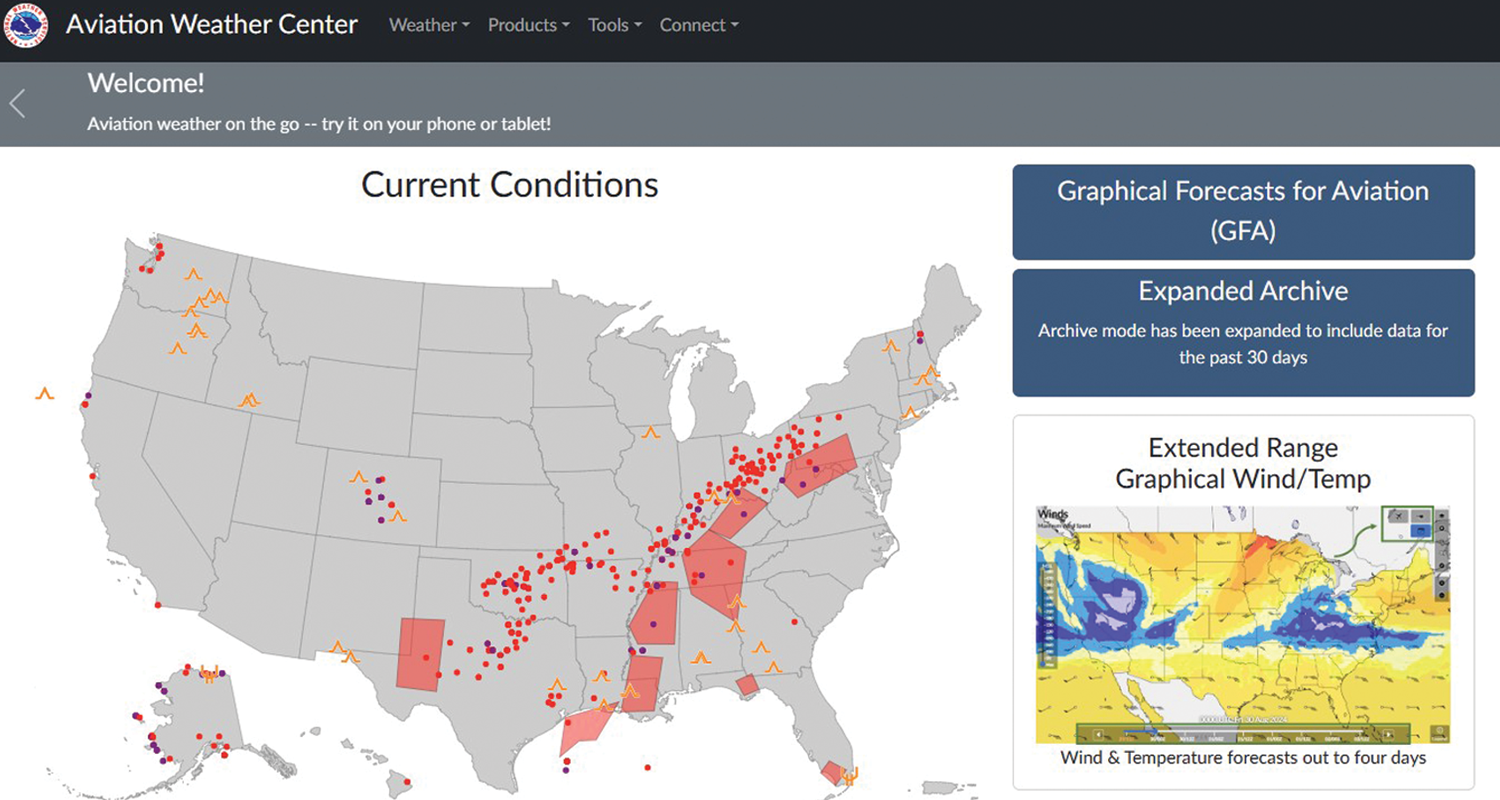 Aviation Weather Center webpage