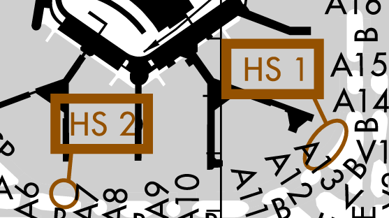 HS 1 Aircraft/vehicles taxiing on TWY A between TWY A14 and TWY A12, use caution for aircraft pushing onto TWY A from Gates K18 and K20.  HS 2 Aircraft/vehicles taxiing on TWY A near TWY A7, use caution for aircraft pushing onto TWY A from Gates F26 and F28.