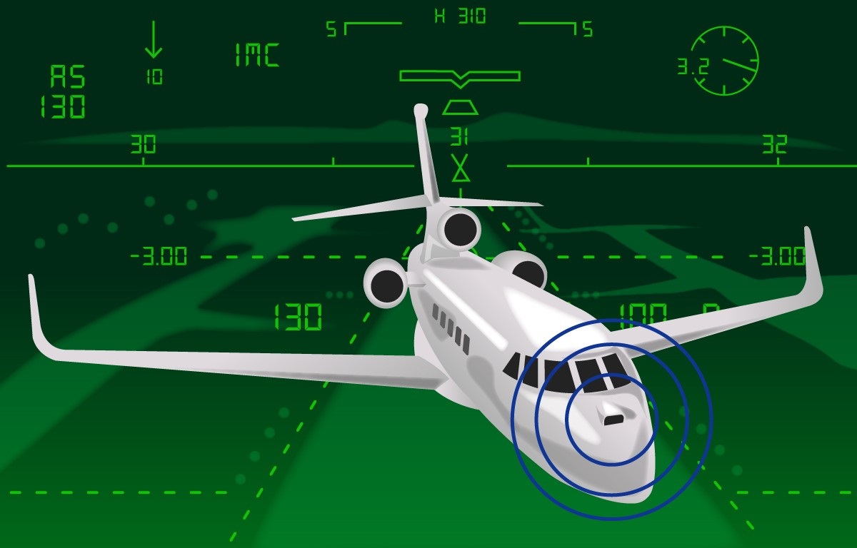Monochrome EFVS HUD Image of a runway