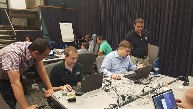 SWIM Interactive Developer Workshop participants working on their challenge.