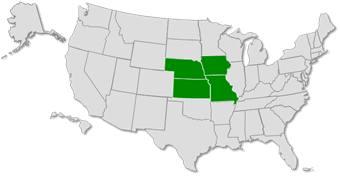 Map of the U.S. with Central Region states highlighted