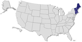 Map of the U.S. with New England Region states highlighted