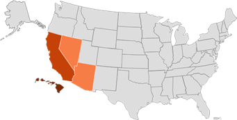 Map of the U.S. with Western-Pacific Region states highlighted