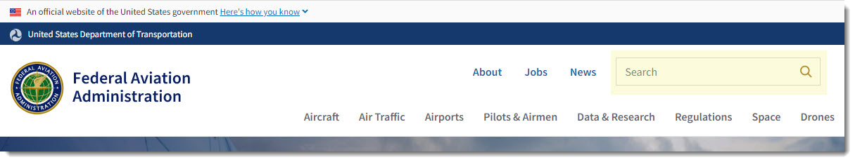 Search box in FAA.gov header