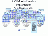 Picture of an orange peeled world map with information where and when RVSM was implemented. 