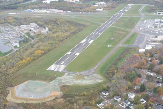 aerial image of Runway 5-23 showing construction