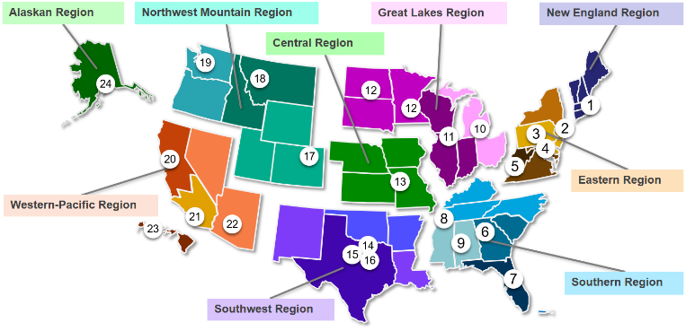 Regional Offices and Airport District Offices Map