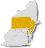 Eastern region map highlighting the states of the Harrisburg ADO