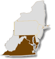 Eastern region map highlighting the states of the Washington ADO