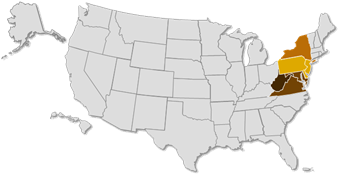 United States map with Eastern Region states highlighted
