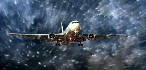 airplane flying during a snow storm