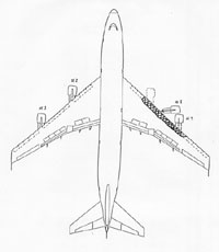 "Diagram of the estimated damage to the right wing resulting from the engine separation"