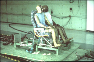 "Example 16g structural test setup showing pretest simulated floor deformation"